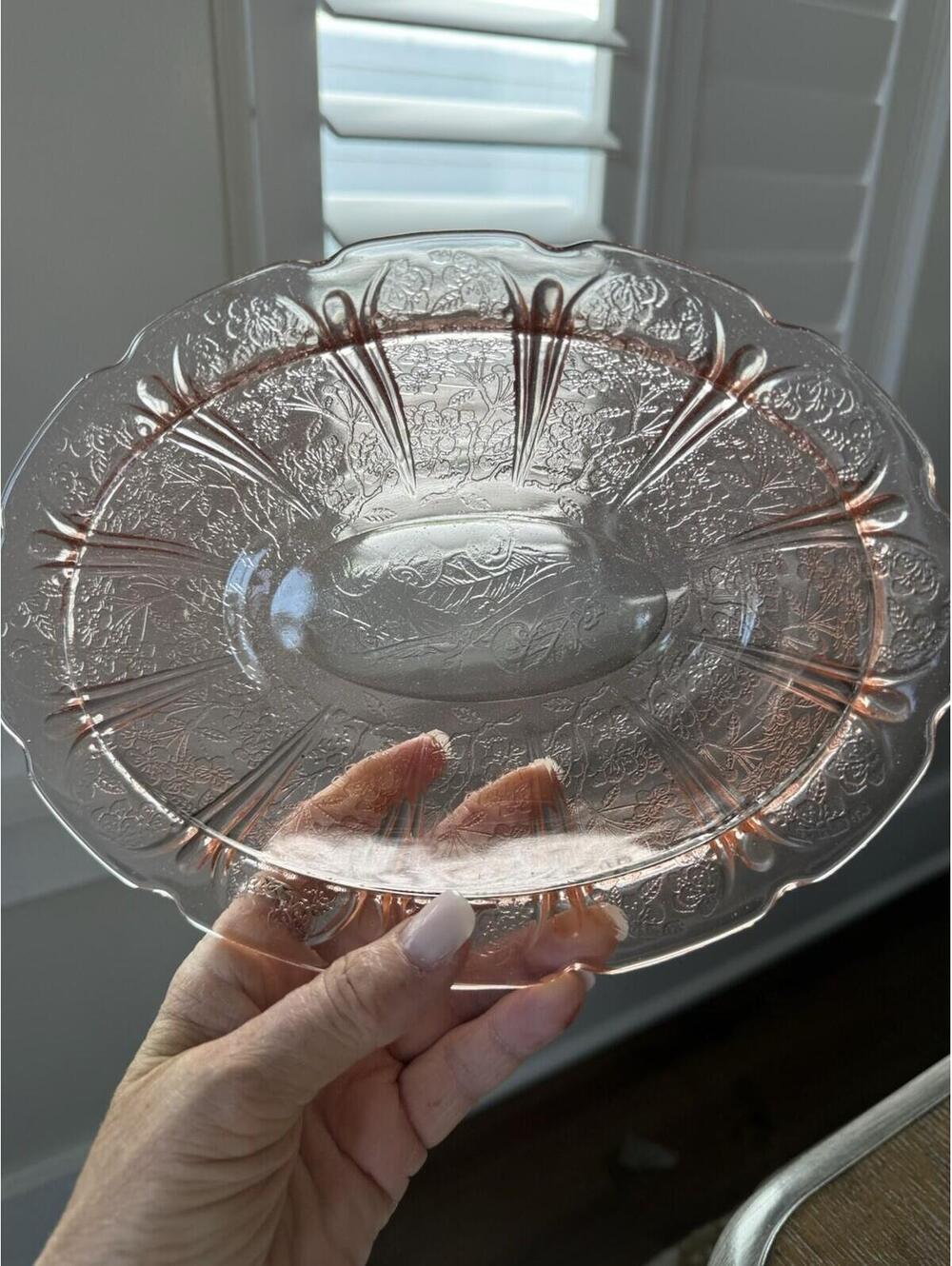 Depression Glass Cherry Blossom Oval Vegetable Bowl  Jeanette Glass Co 1930s